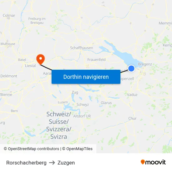 Rorschacherberg to Zuzgen map