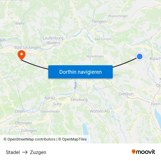 Stadel to Zuzgen map