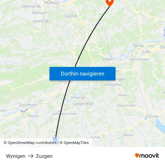 Wynigen to Zuzgen map