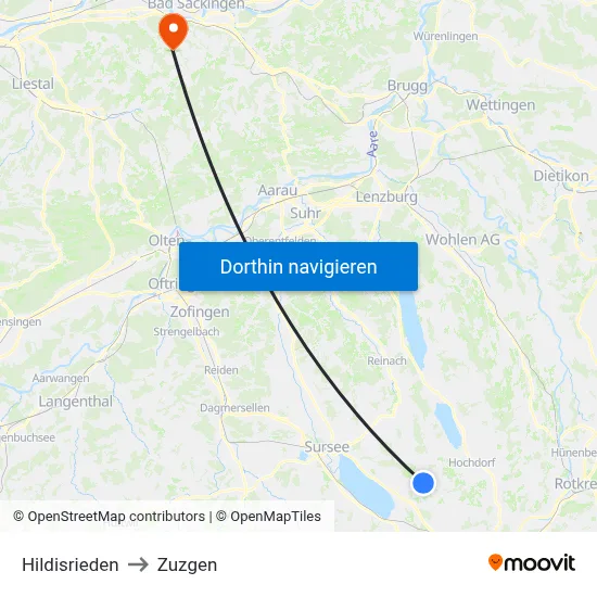 Hildisrieden to Zuzgen map