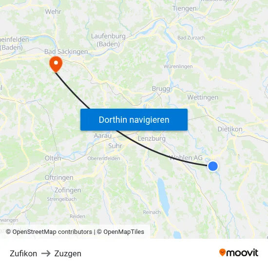 Zufikon to Zuzgen map
