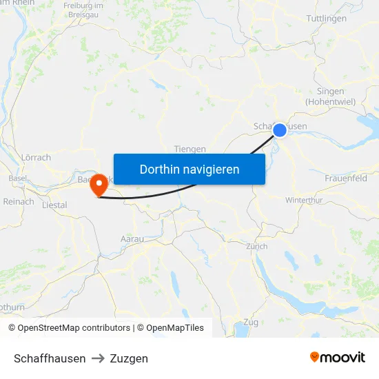 Schaffhausen to Zuzgen map