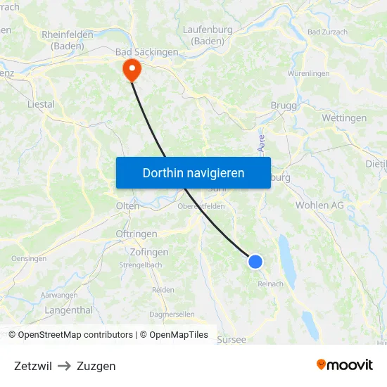 Zetzwil to Zuzgen map