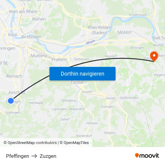 Pfeffingen to Zuzgen map