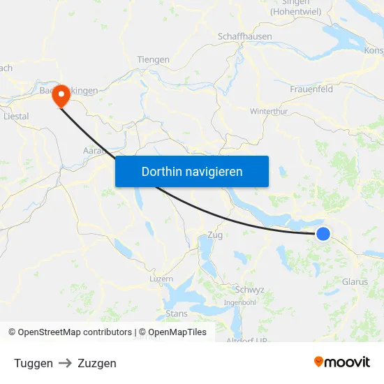 Tuggen to Zuzgen map