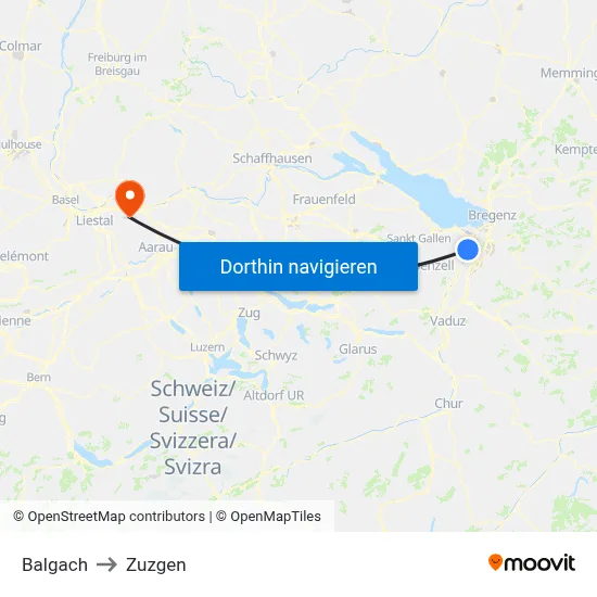 Balgach to Zuzgen map