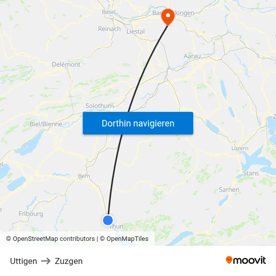 Uttigen to Zuzgen map