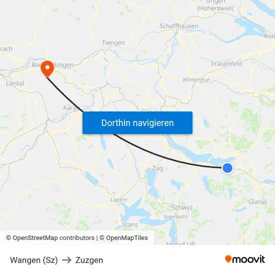 Wangen (Sz) to Zuzgen map