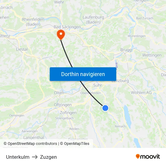 Unterkulm to Zuzgen map