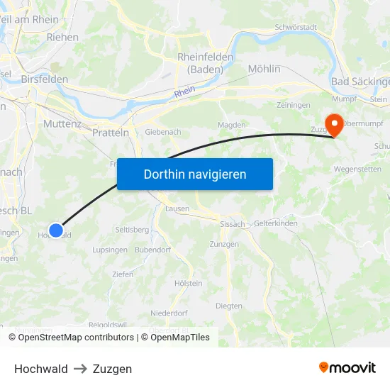 Hochwald to Zuzgen map
