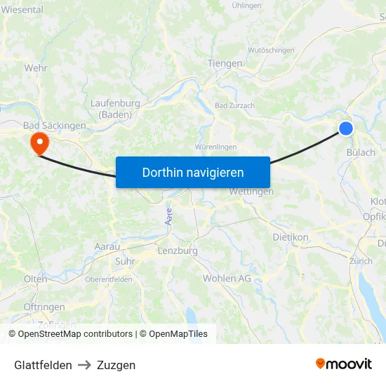 Glattfelden to Zuzgen map