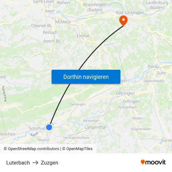 Luterbach to Zuzgen map