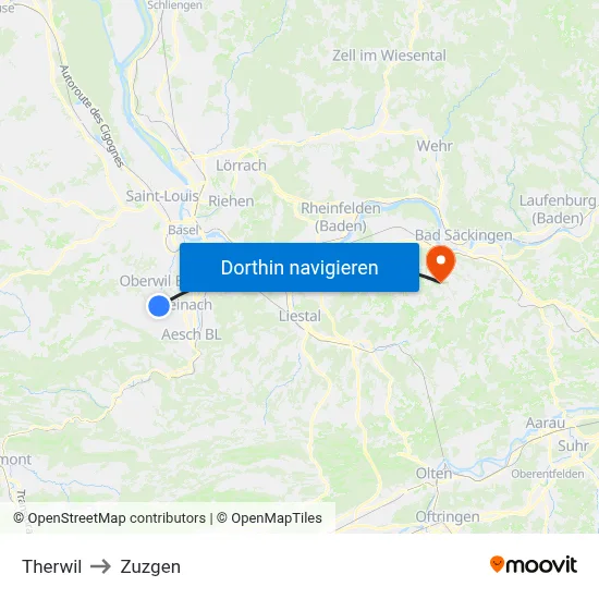 Therwil to Zuzgen map