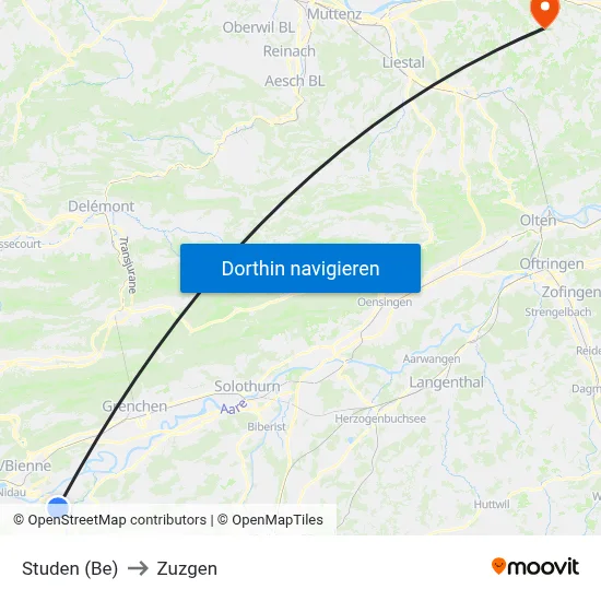 Studen (Be) to Zuzgen map