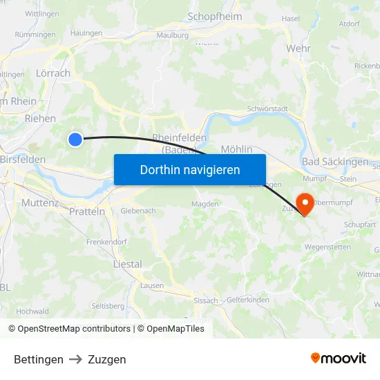 Bettingen to Zuzgen map
