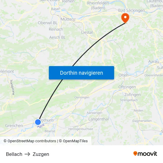 Bellach to Zuzgen map