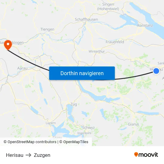 Herisau to Zuzgen map