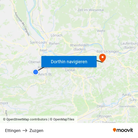 Ettingen to Zuzgen map