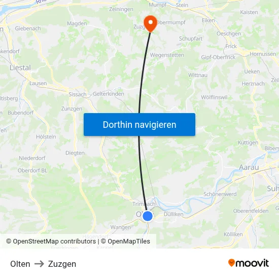 Olten to Zuzgen map