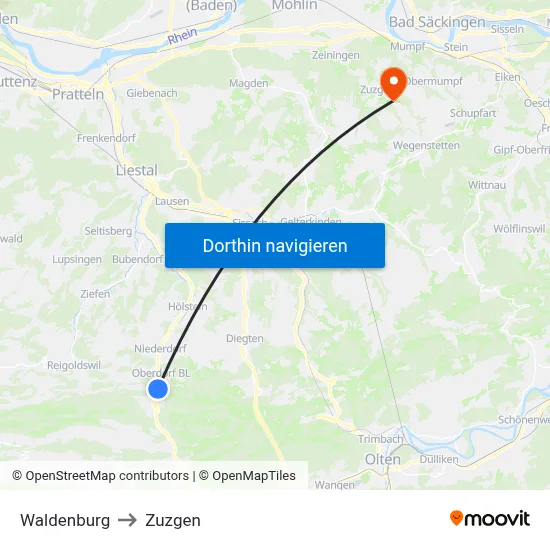 Waldenburg to Zuzgen map