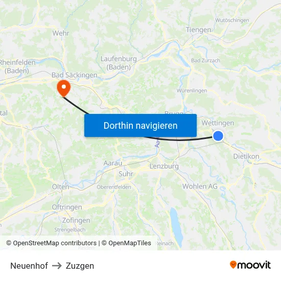 Neuenhof to Zuzgen map