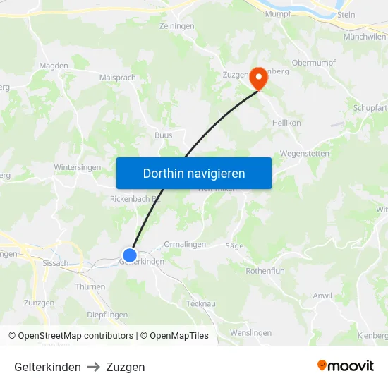 Gelterkinden to Zuzgen map