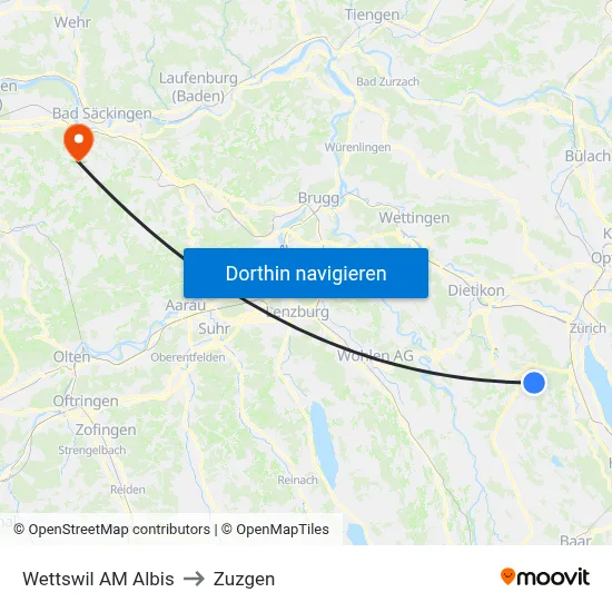 Wettswil AM Albis to Zuzgen map