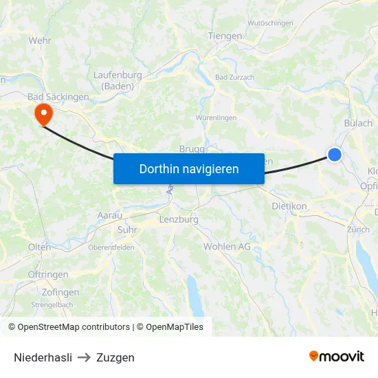 Niederhasli to Zuzgen map