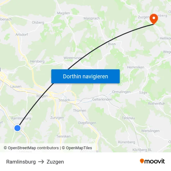 Ramlinsburg to Zuzgen map