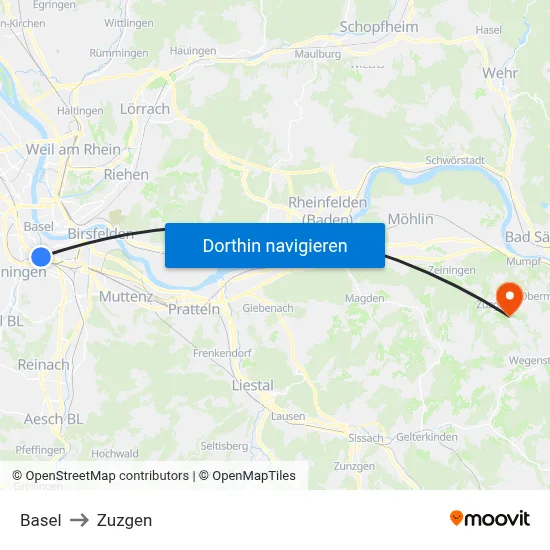 Basel to Zuzgen map