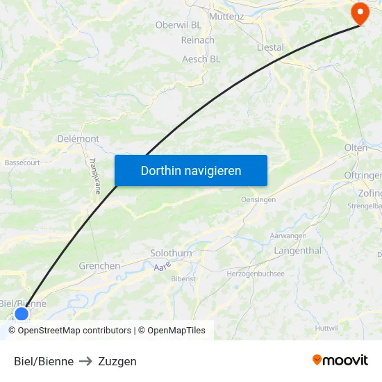 Biel/Bienne to Zuzgen map