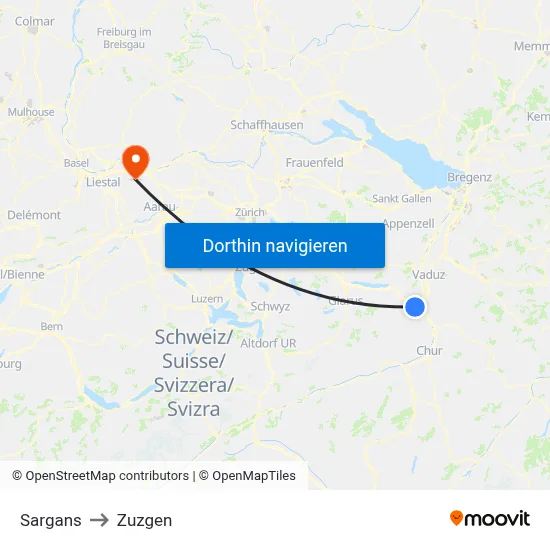 Sargans to Zuzgen map