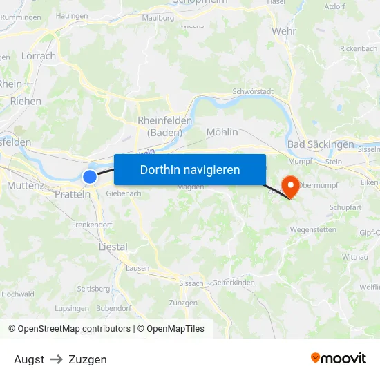 Augst to Zuzgen map
