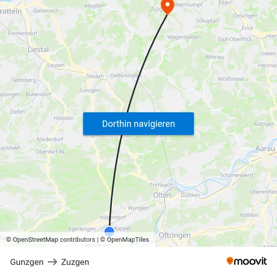 Gunzgen to Zuzgen map