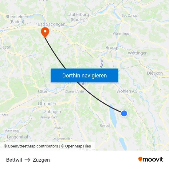Bettwil to Zuzgen map