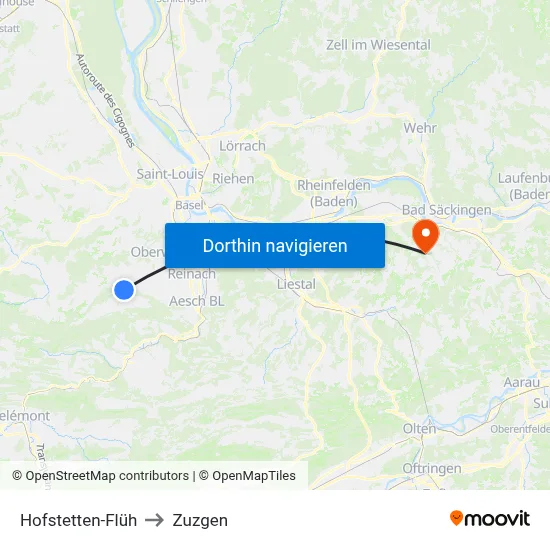 Hofstetten-Flüh to Zuzgen map