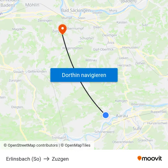 Erlinsbach (So) to Zuzgen map