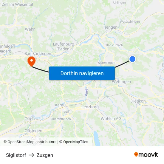 Siglistorf to Zuzgen map