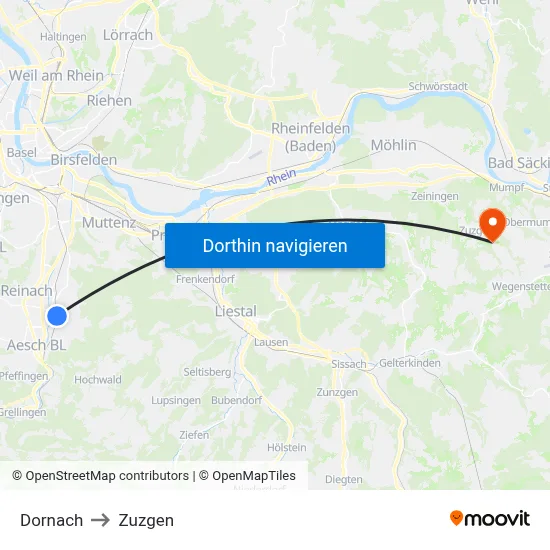 Dornach to Zuzgen map
