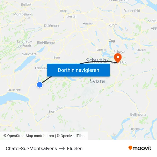 Châtel-Sur-Montsalvens to Flüelen map