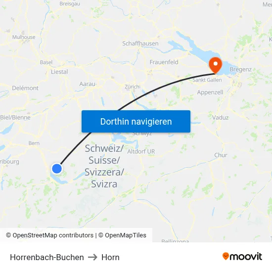 Horrenbach-Buchen to Horn map