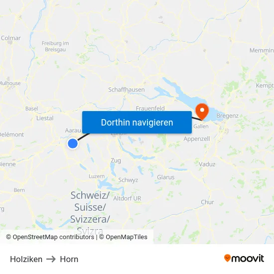 Holziken to Horn map