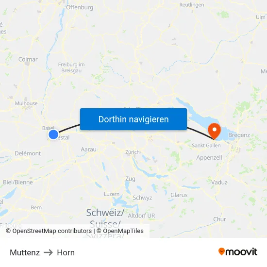 Muttenz to Horn map