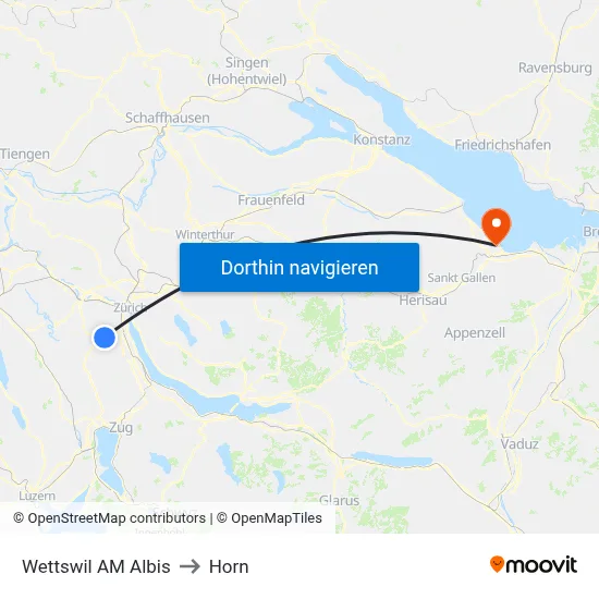 Wettswil AM Albis to Horn map