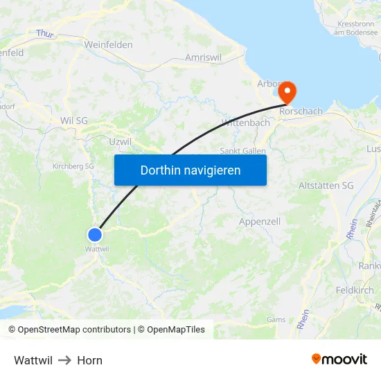 Wattwil to Horn map