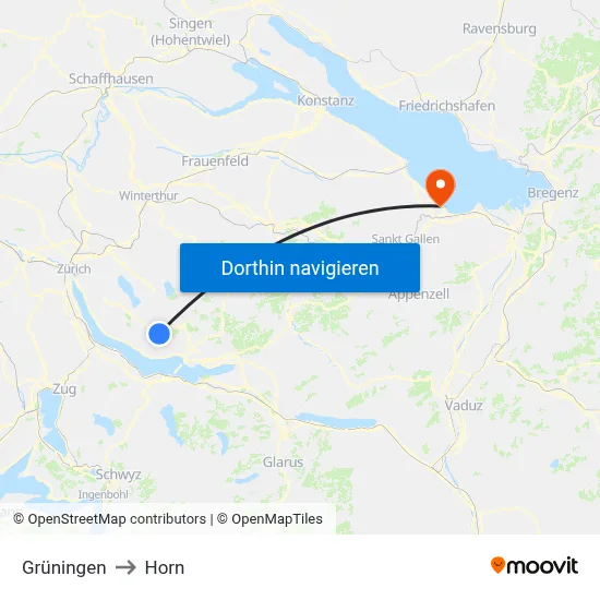 Grüningen to Horn map