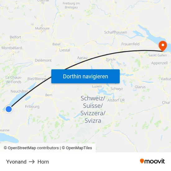 Yvonand to Horn map