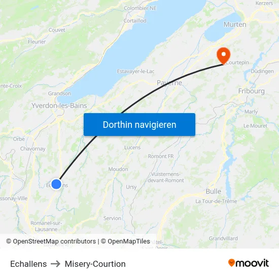 Echallens to Misery-Courtion map