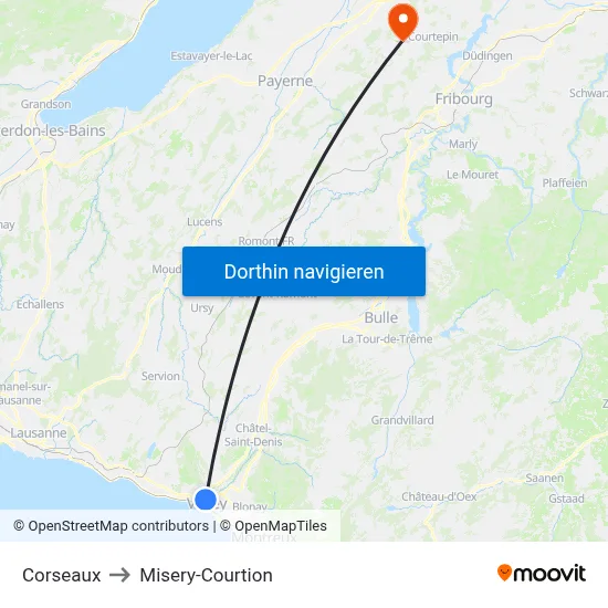 Corseaux to Misery-Courtion map