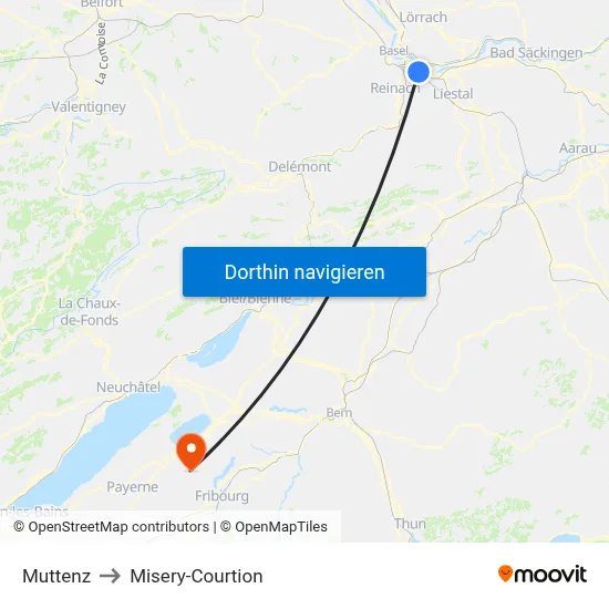 Muttenz to Misery-Courtion map
